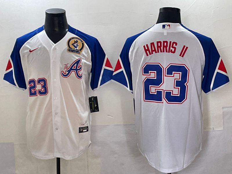 Men 2025 Atlanta Braves #23 Harris ii White blue City Edition Nike MLB Jersey style 2